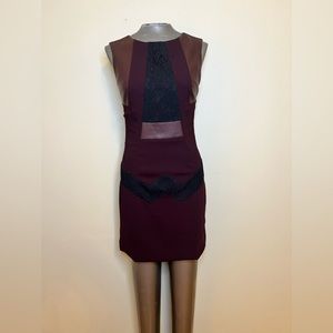 Sunaj Maroon a little lace and Faux leather dress As is